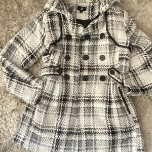 BLACK AND OFF WHITE TEXTURED PEACOAT